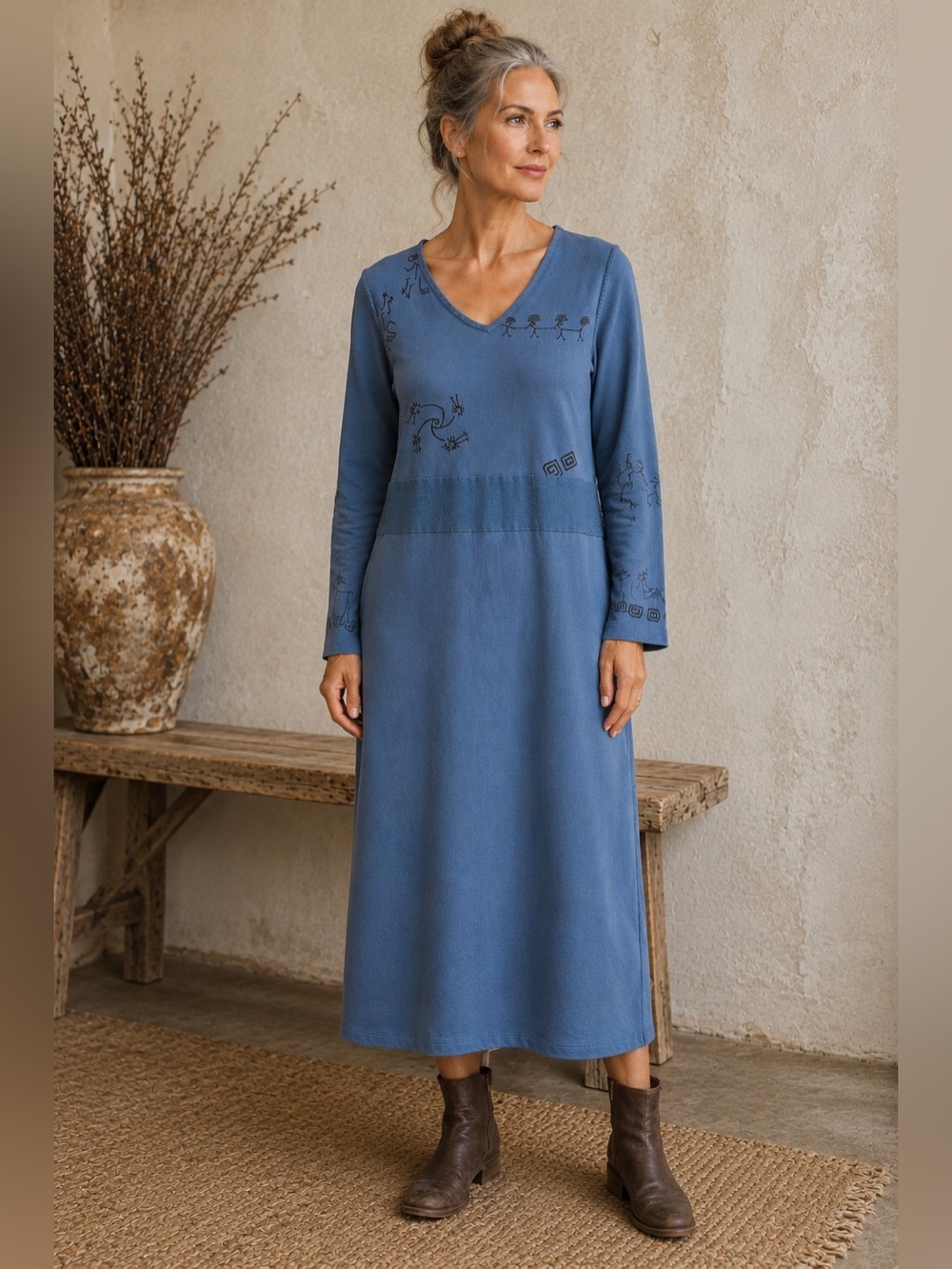 Vintage Mill Valley Cotton Blue Art to Wear Midi Dress S Made in USA Lagenlook